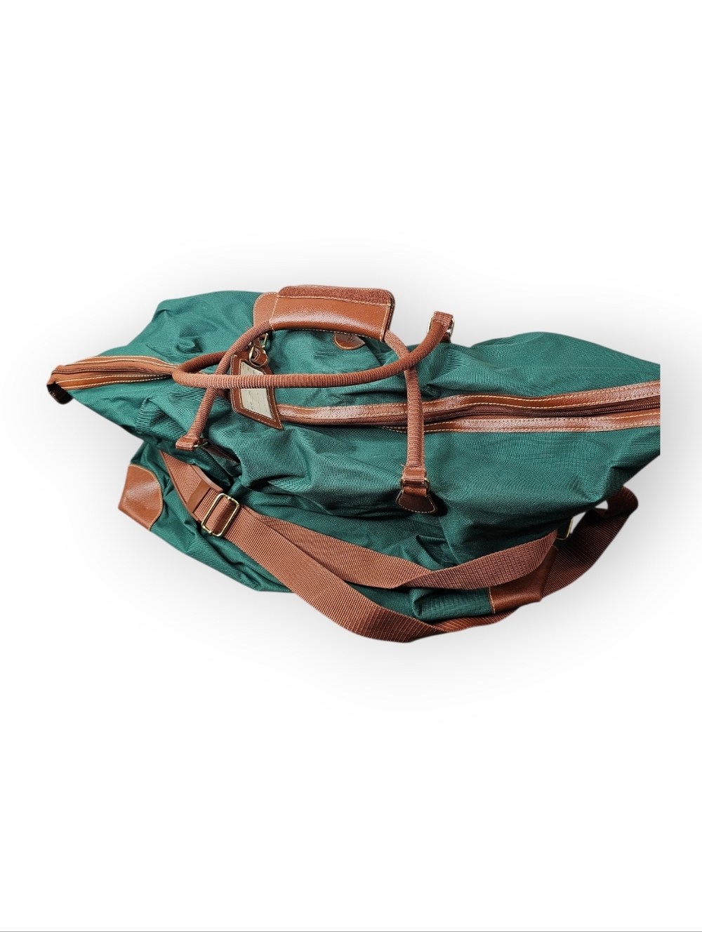 Vintage Polo Ralph Lauren Green Duffle Bag Leather Trim Travel Gym Bag - Picture 4 of 5